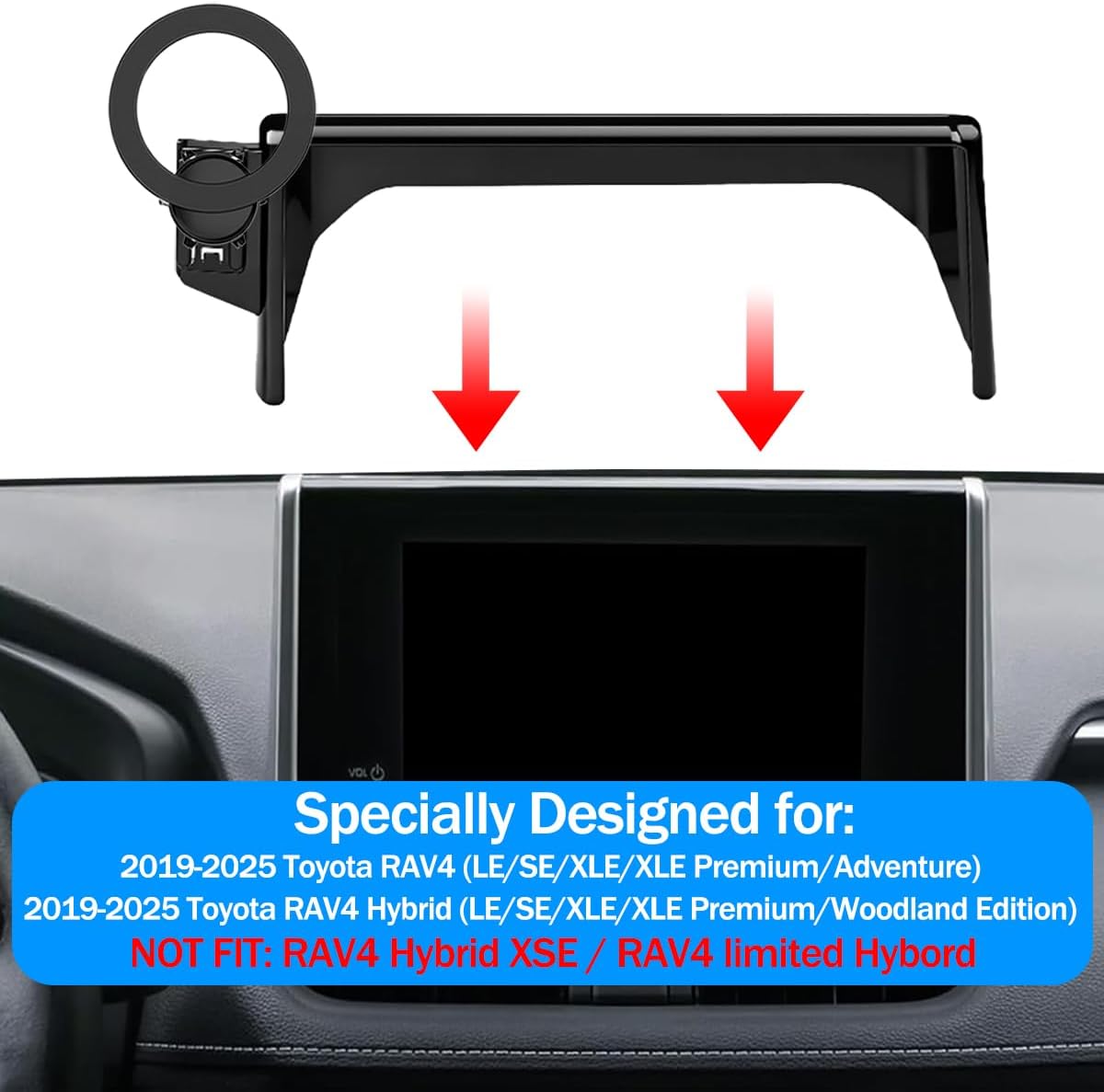 Car Phone Holder for Toyota RAV4 2019-2025 Accessories, 360 Rotation Cell Phone Mount Compatible with MagSafe, Only Fits 7/8-Inch Screen
