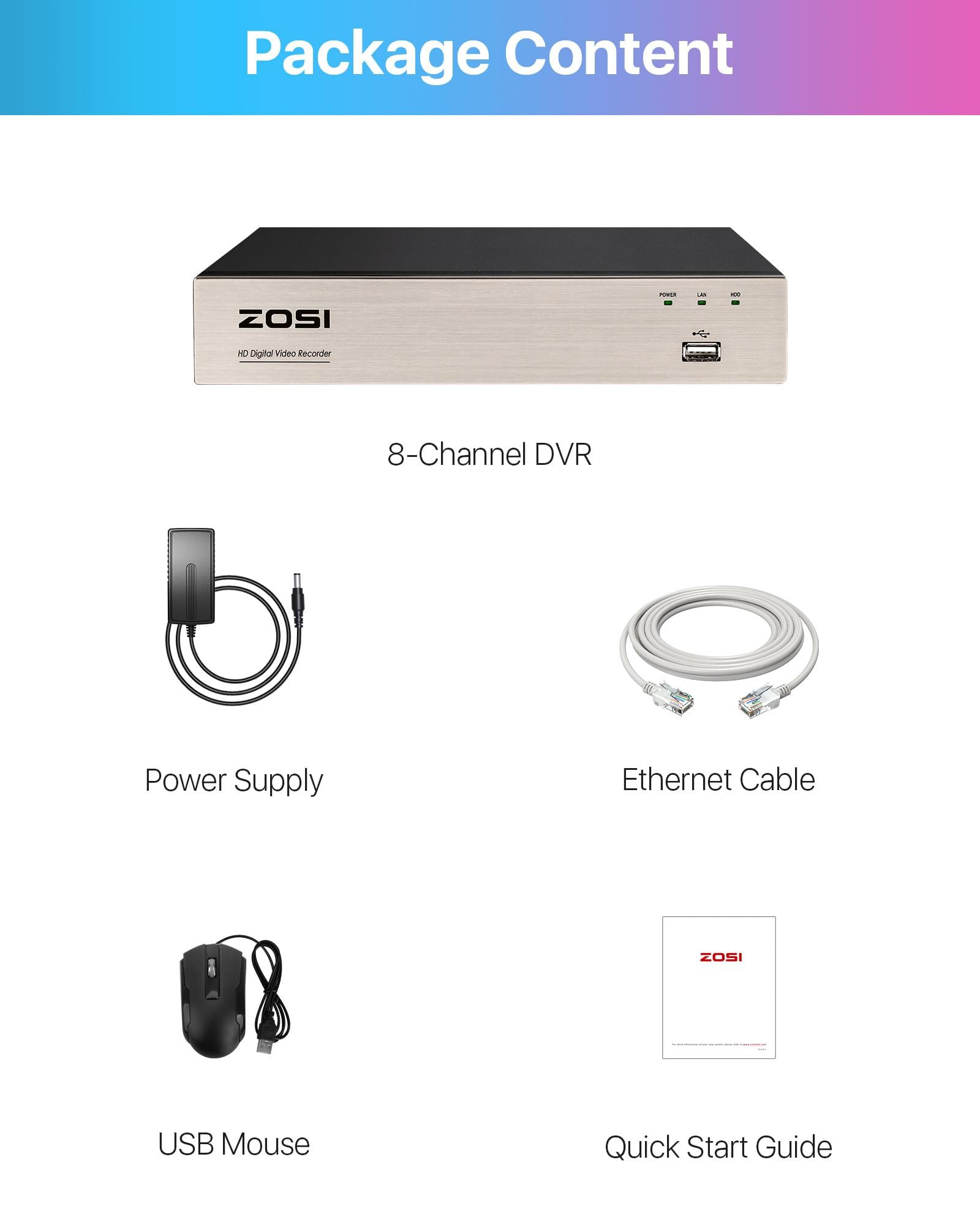 ZOSI Enregistreur DVR 8CH H.265+ 1080P, Détection Personne & Véhicule, Alerte APP Gratuite, sans Disque Dur, Enregistrement 24/7 pour Vidéo Surveillance