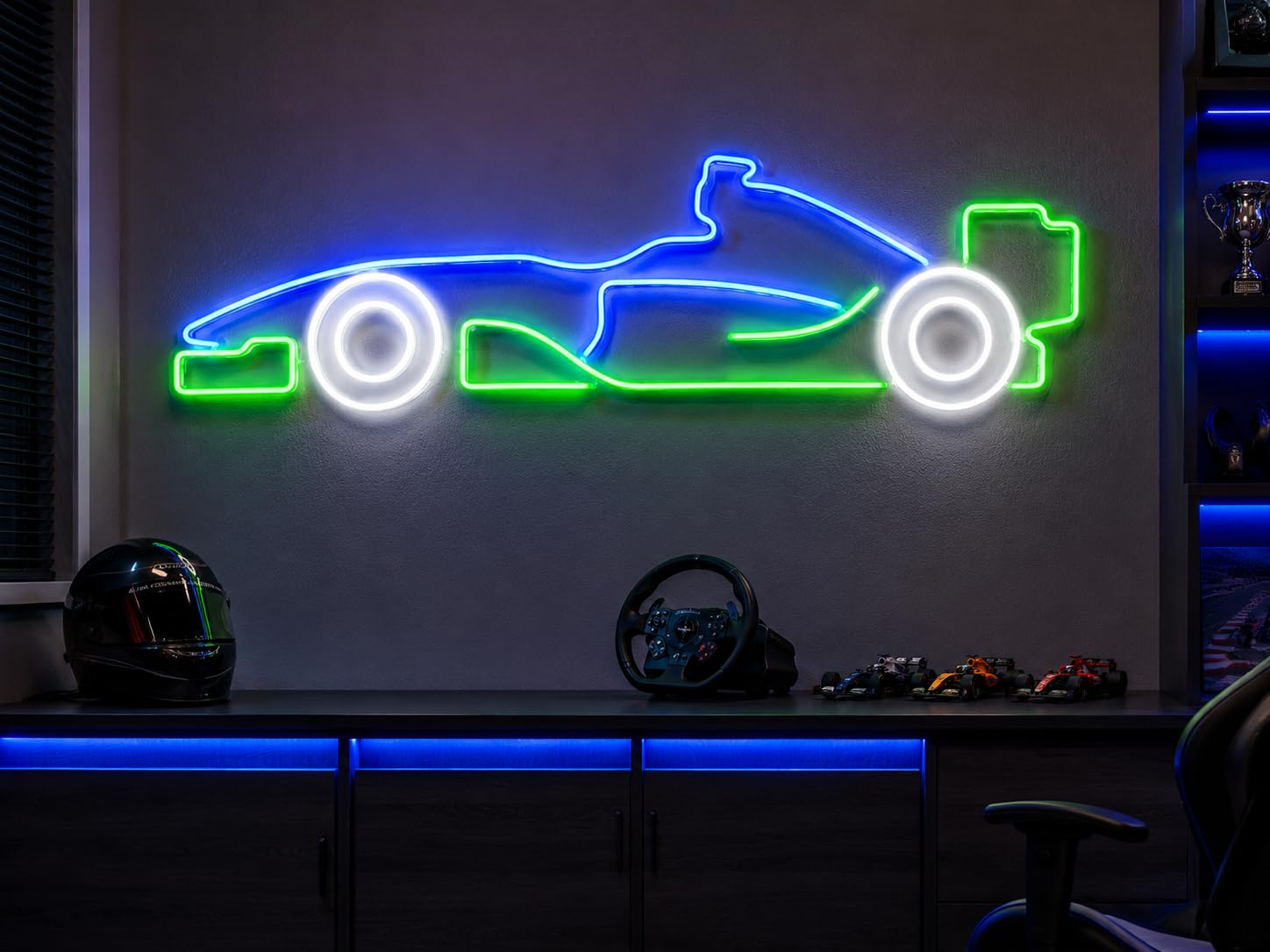 Letrero Coche deportivo carrera Cartel Luminoso LED Escaparate, Decoración de Pared en Metacrilato, Luz Brillante, aproximadamente 51x21cm alimentación 12v