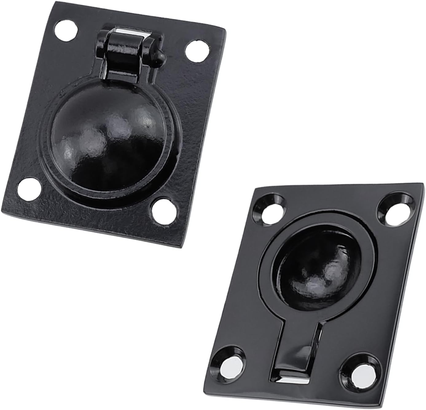 8 Pcs Black Stainless Steel Flush Pull Ring Handles Hidden Recessed Furniture Handle Recessed Boat Hatch Latch, 1.8"x1.4"