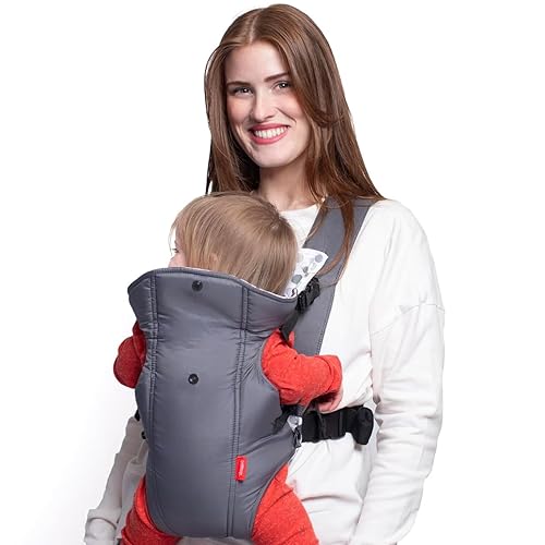 Nuby Portabebés clásico recién nacido a niño pequeño  Portador boca abajo y boca afuera  Gris  Ligero y cómodo  Babero extraíble  8-35 lb. (7.9-30.9