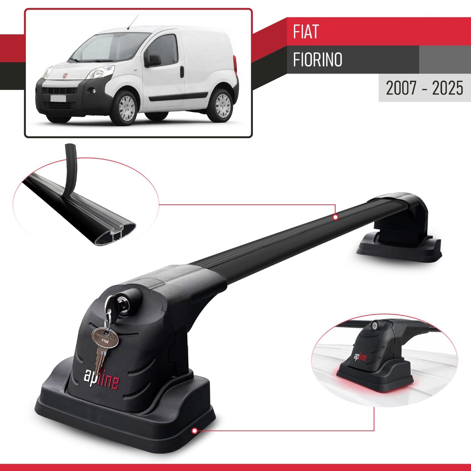 Compatibile con Fiat Fiorino 2008-2025 ACE-3 Barre Tetto Portapacchi Auto Barre Portatutto Nero Alluminio 2 Barre