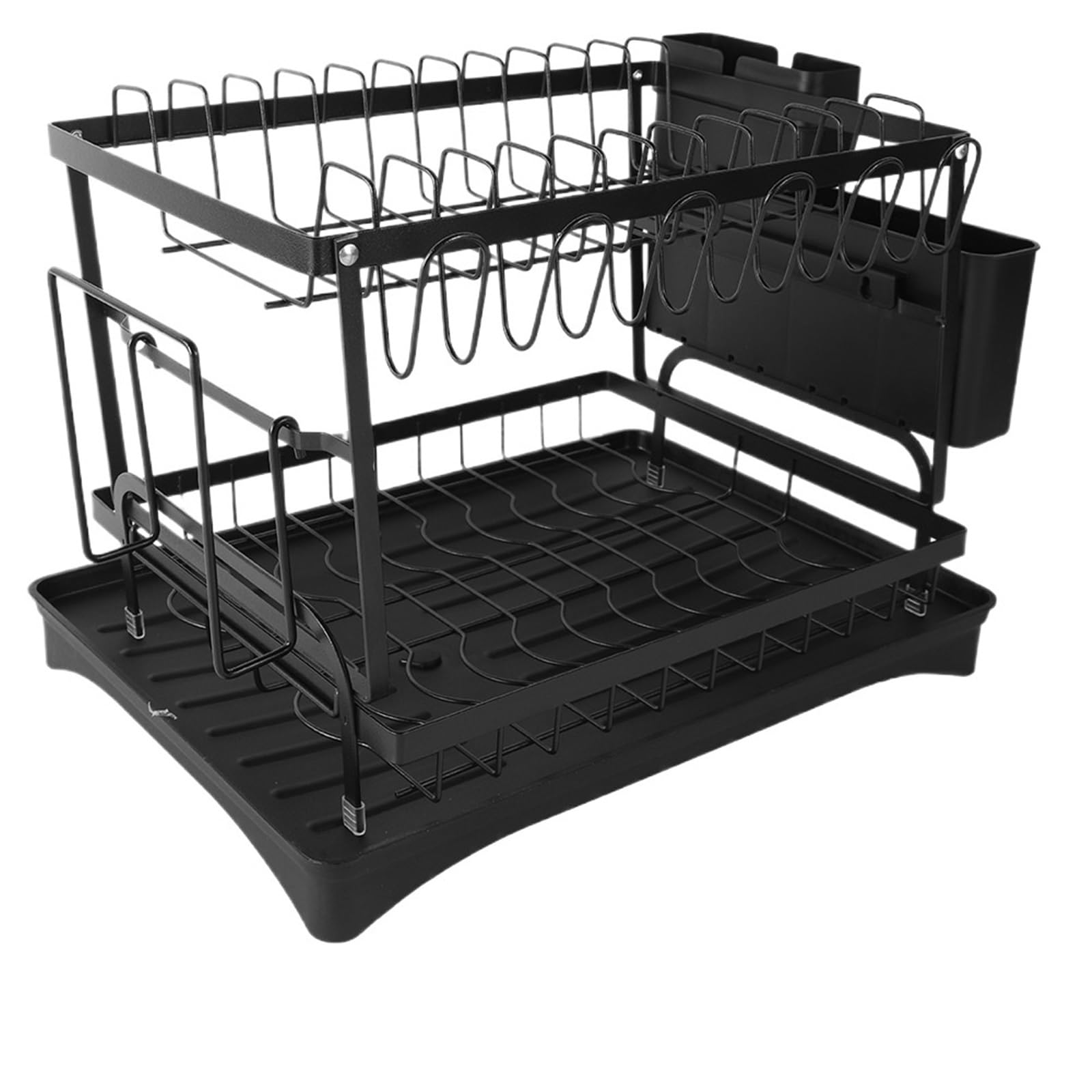 DSFVERVD Drain rack Dish Drying Rack 2-Tier Drainboard Set Rust-Proof Drainer with Utensil Holder Kitchen Countertop Storage