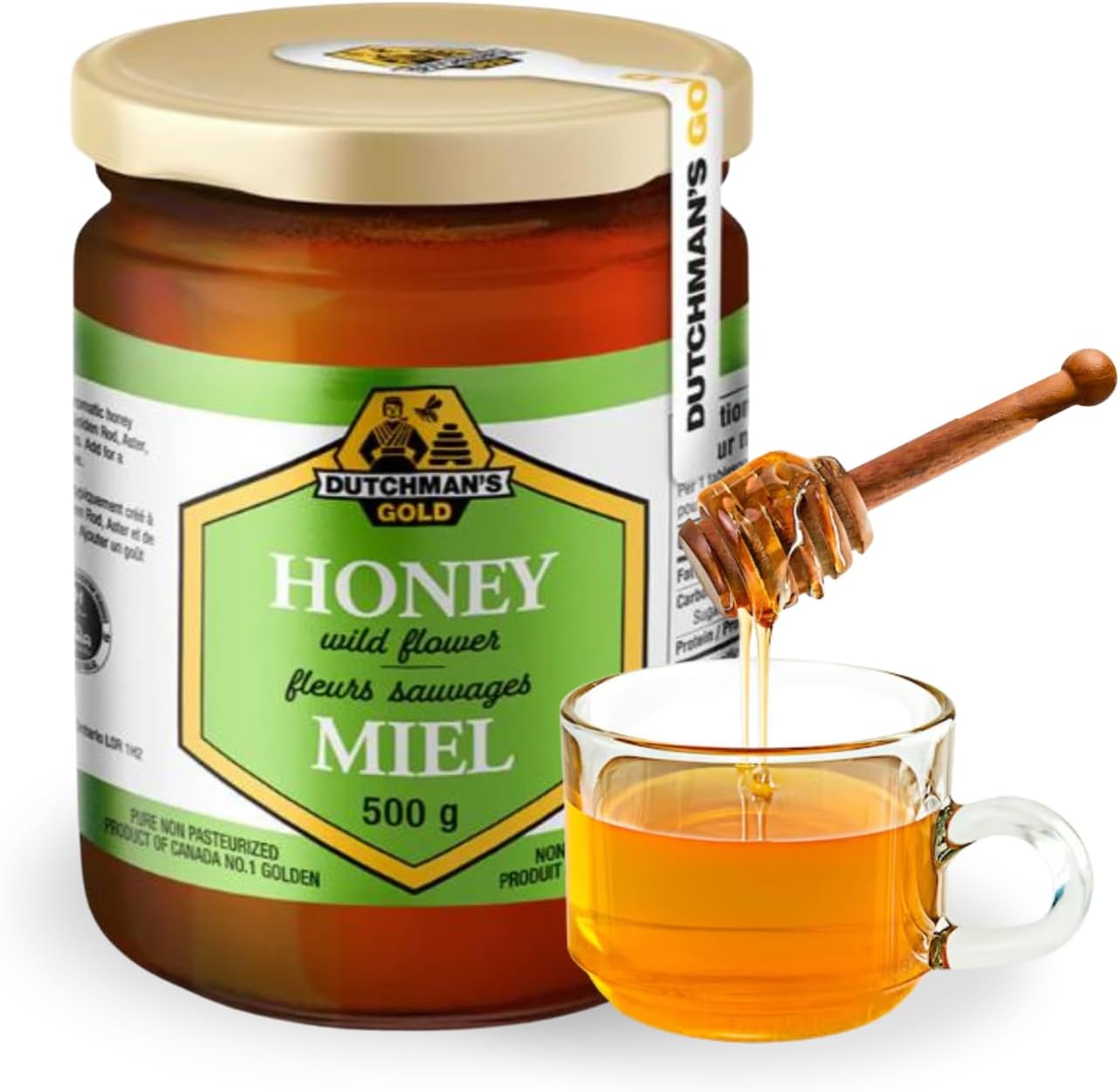 Dutchmanโs Gold Wildflower Honey, 500g, Pure and Unfiltered, Rich in Antioxidants, Naturally Sweet & Smooth, Ideal for Cooking, Beverages & Wellness, Made in Canada