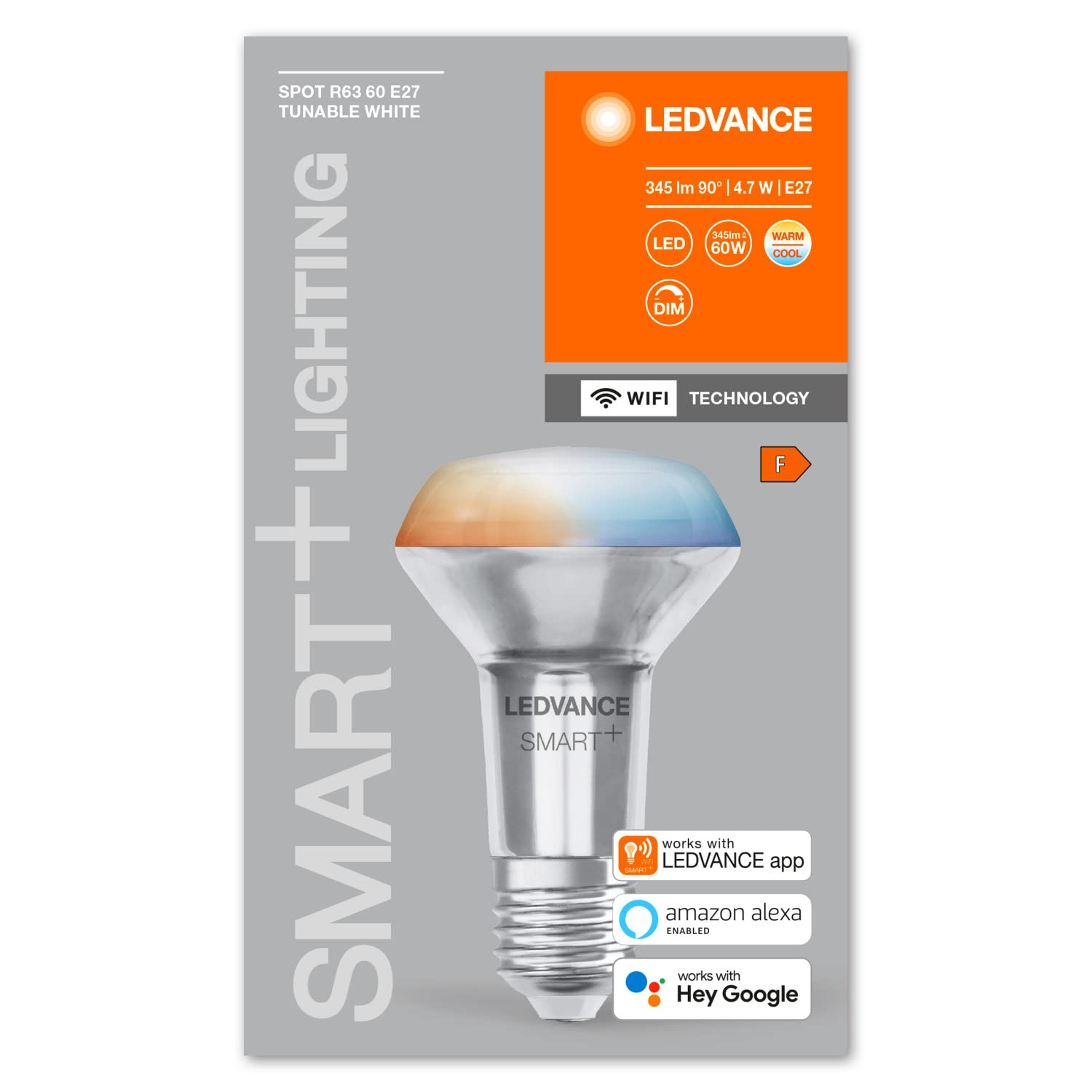 LEDVANCE Smart LED R63 żarówka punktowa z technologią Wifi, E27, możliwość zmiany barwy (2700-6500K), zamiennik żarówek reflektorowych 60W, możliwość sterowania za pomocą Alexa, Google i App, 4 pak