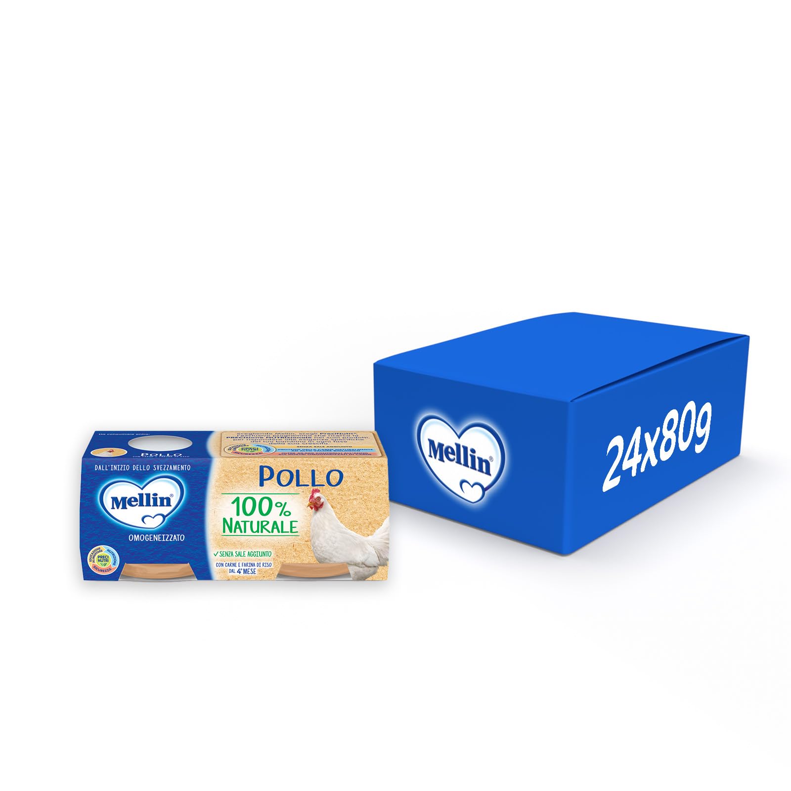 Pollo naturale omogeneizzato al 100% Mellin - 24 vasetti da 80 g (confezione da 24)