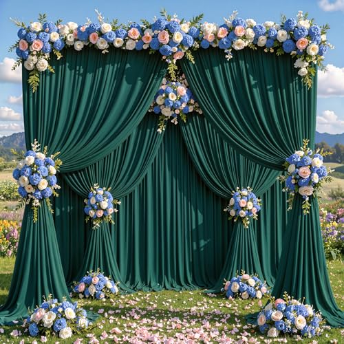 50x10ft Hunter Green Backdrop Curtain Panels for Parties - Wrinkle Free Polyester Photo Curtain Backdrop Wedding Back Drop Fabric Drapes for Party Decorations Background for Photography