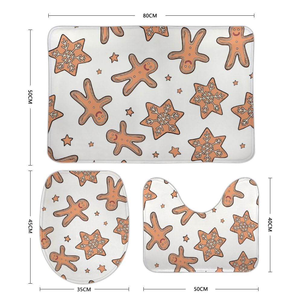 QAZPL Nuansexi Bathroom Rug Sets Christmas Doodles White Bath Toilet Rugs Set 3 Piece Anti Slip U-Shape Contour Toilet Mat Coral Velvet Absorbent Machine Washable Bathroom Toilet Decor