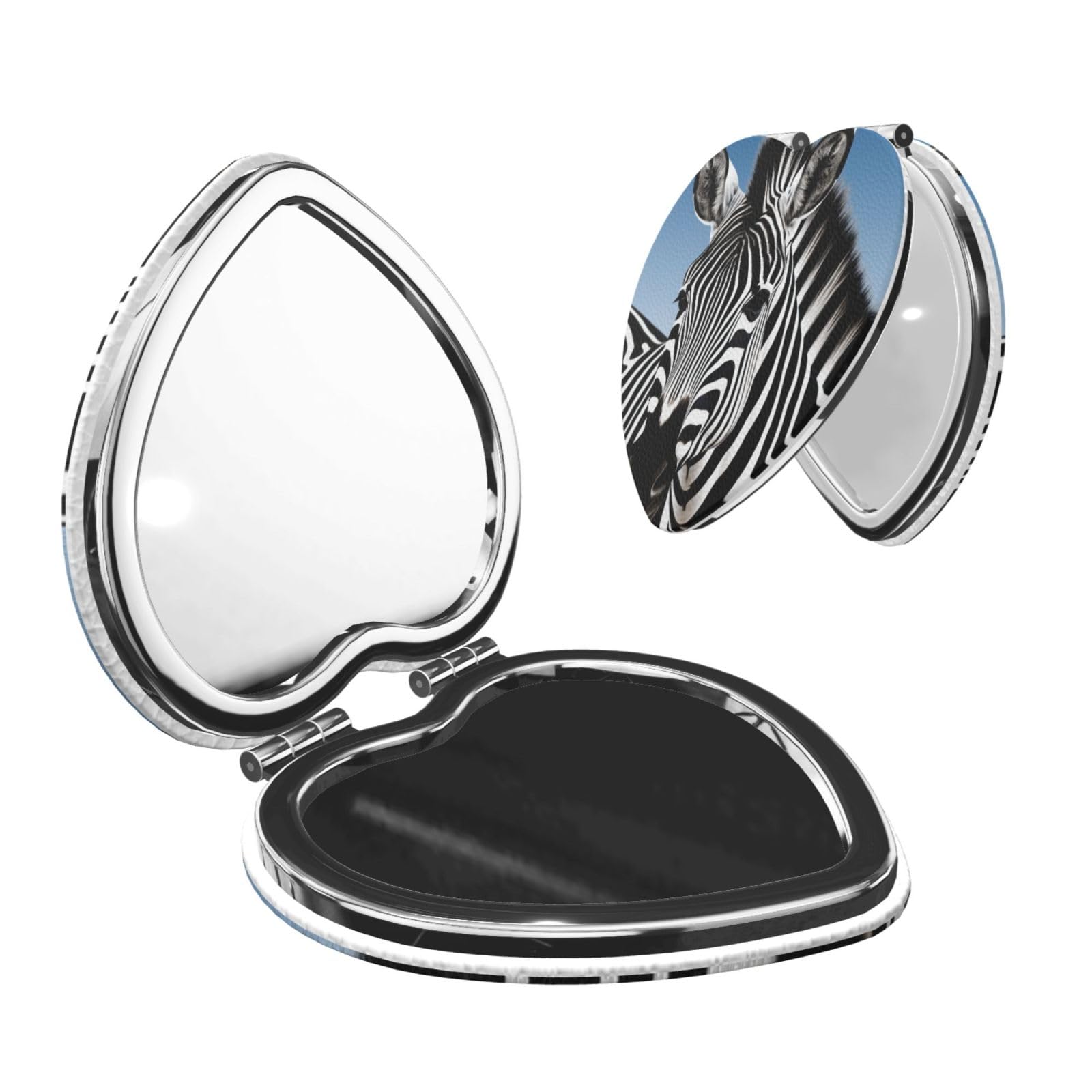 DWVTSLH Zebra Compact Mirror for Purse, Double-Sided 2X/1X Magnifying Mirror for Women Men, Travel Makeup Mirror for Handbag, Handheld Vanity Mirror for Gift