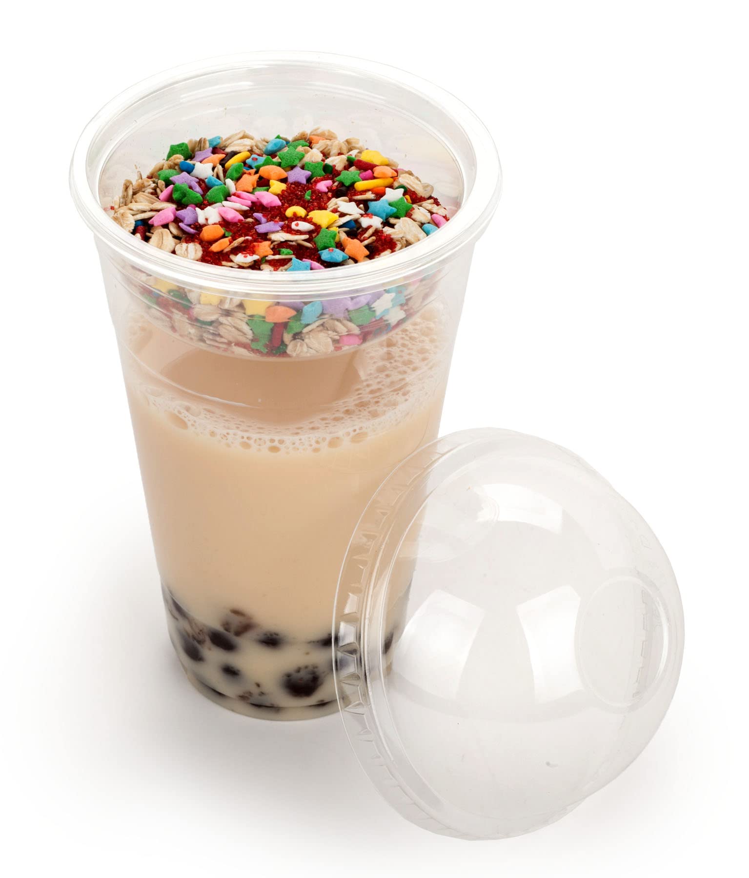 Golden Apple Cup series, 24oz-50sets Clear Plastic cups+4oz insert with Dome lids no hole, BPA Free(50cups+50inserts+50lids)