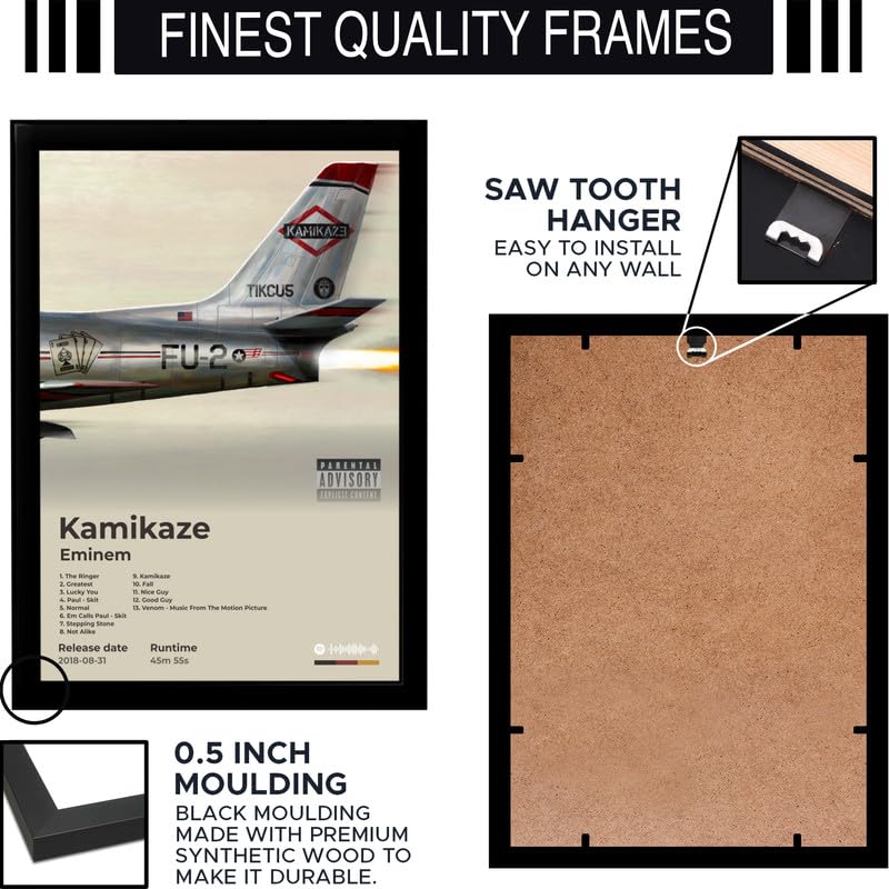 Image of BLINKART Eminem- Kamikaze Wall Photo Frames | Wall Art for Bedroom, Living Room, Studio or Office | Album Cover Print with Spotify Song Link QR Code | Gift for Fans - 8x12 In