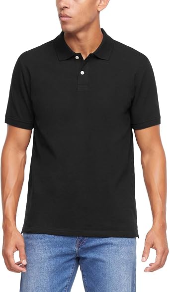 GAP Pique Polo Shirts for Men, Lightweight Cotton T Shirts for Man - Black Large