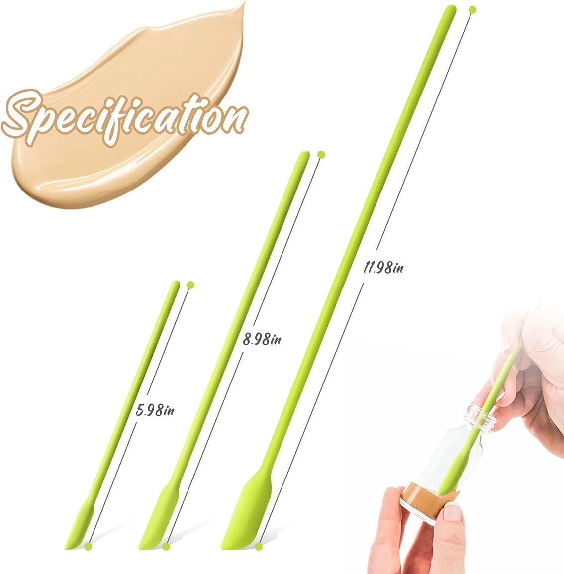 Magicfour 8 Pack Mini Spatula, Small Spatula Makeup Spatula Tool Heat Resistant Easily Scrape Silicone Spatula for Kitchen, Glass Jar, Storage Jar, Bottles, Cosmetic (Green)