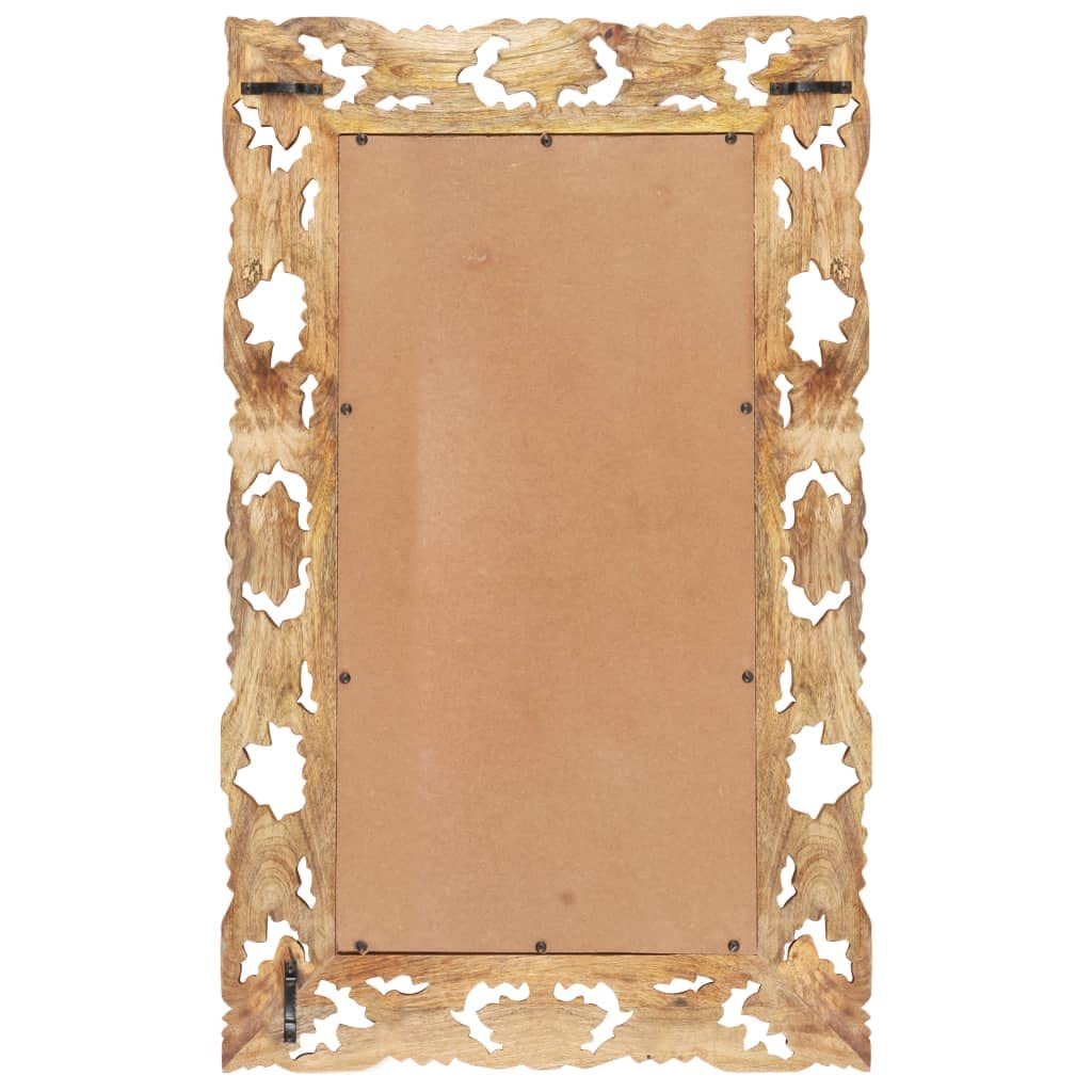 Espejo tallado a mano marrón de madera maciza de mango 80 x 50 cm con acabado natural para salón, baño, pasillo, decoración, cosméticos, maquillaje, cuerpo entero