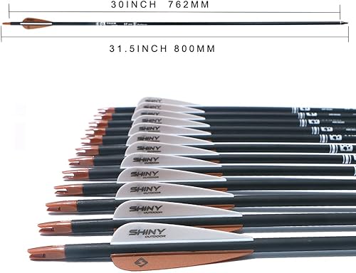 Miniatura 24 de Flecha de carbono de 30 pulgadas con puntas extraíbles para arco compuesto y recurvo (paquete de 12 unidades)