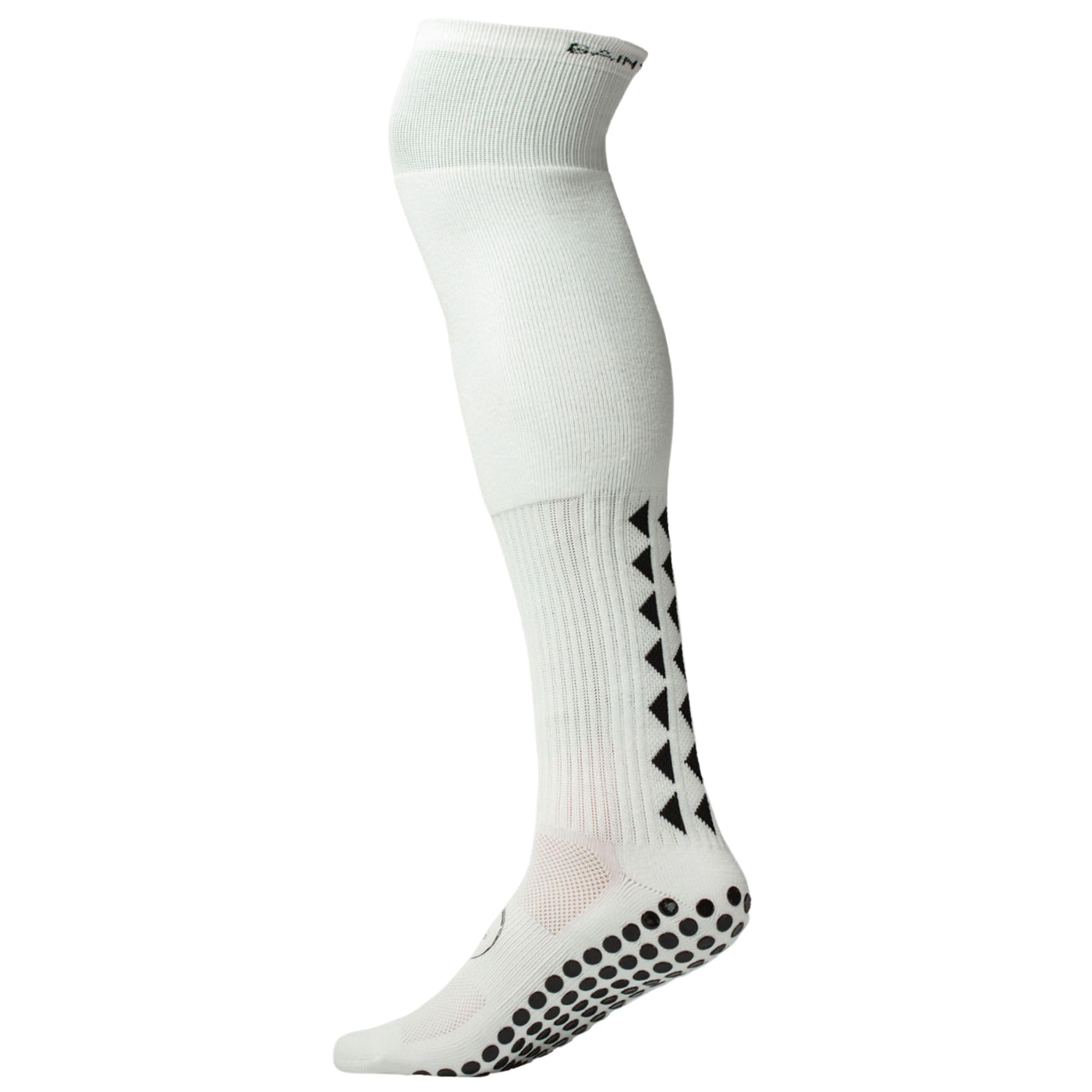 Gain The Edge Full Length Grip Socks for Men, Anti-Slip Football Socks, Breathable Non Slip Athletic Socks for Soccer, Running, Basketball, Yoga, White, L