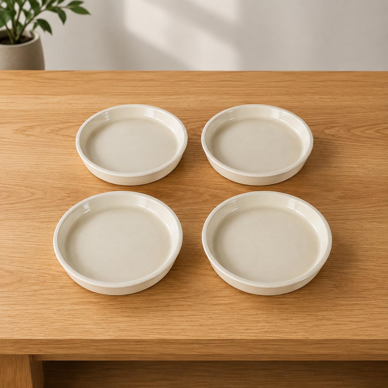 Lasaki Plate Circular 6 inch Ivory HT25 R6 Set of 4 | Round Ceramic (Plates/Saucers) for Pots, Planters, Flowers, Succulents | Decorative Garden Accessories | (H - 2.5 X D - 16 cm)-image-26
