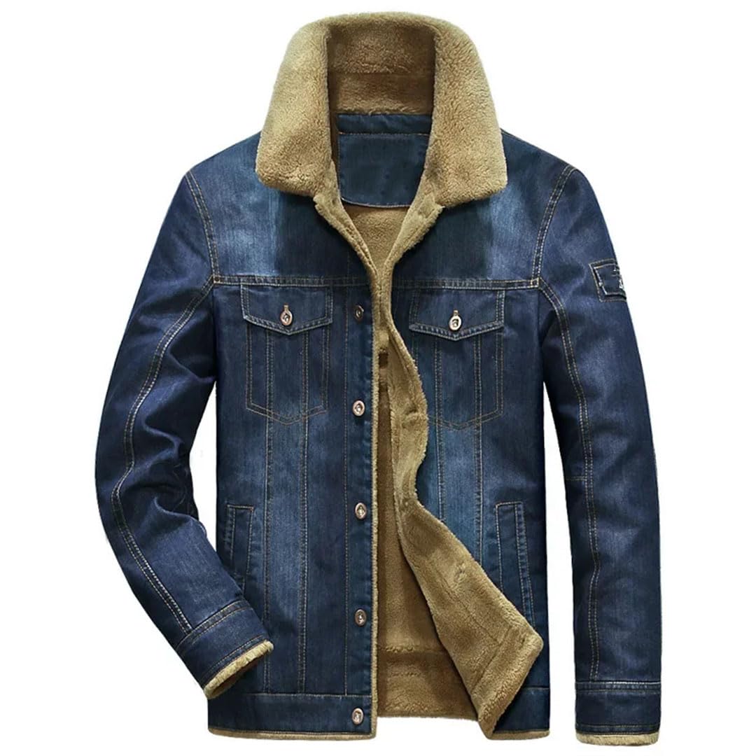 Pegsmio Chaqueta vaquera de forro polar para hombre, chaqueta vaquera gruesa y cálida, con múltiples bolsillos