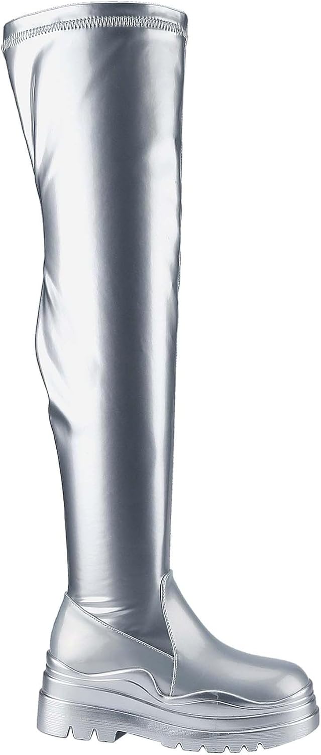 Women's Over The Knee Boots Lug Sole Round Toe Thigh High Chunky Block Heels Flat Boots