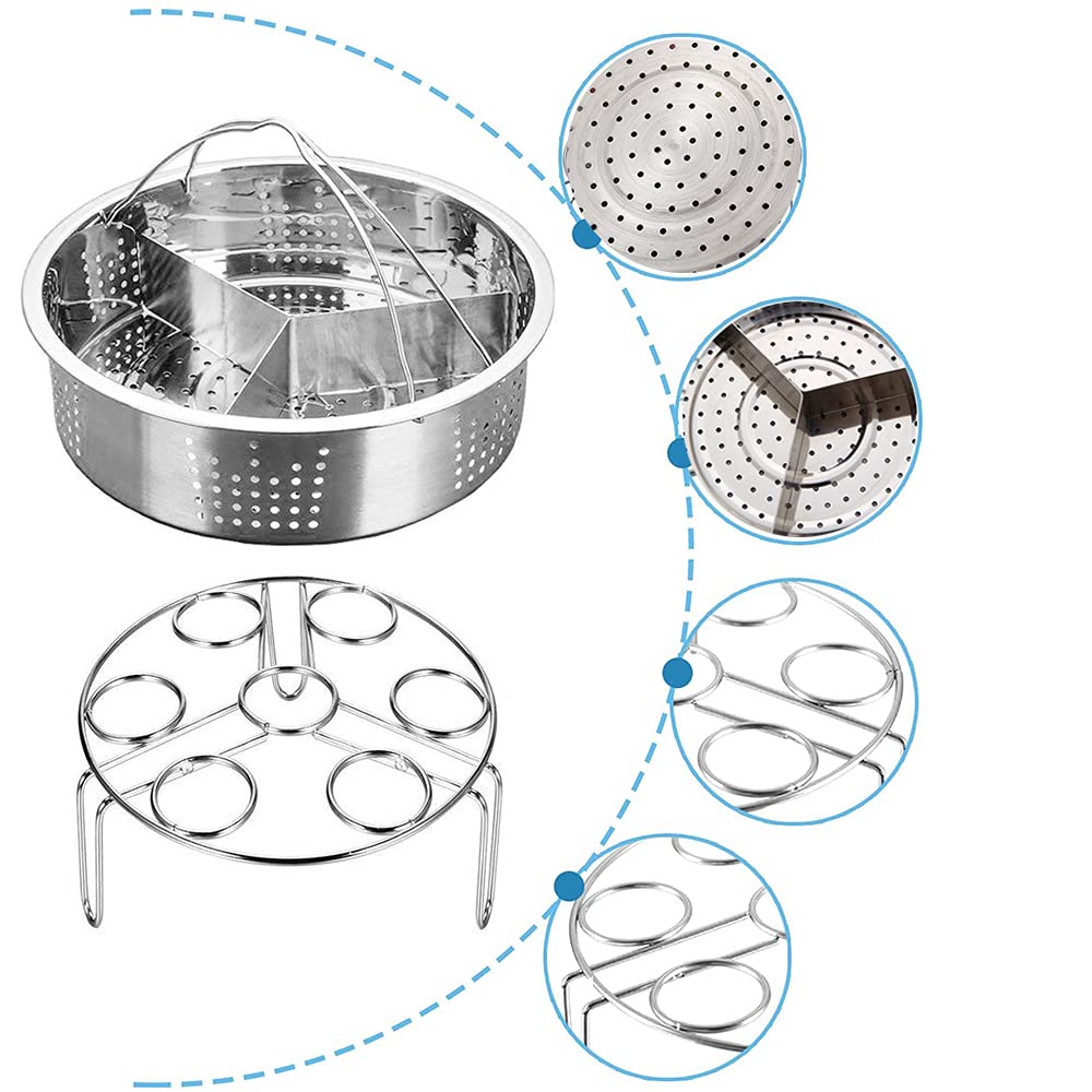 Set Cestelli Vapore, 3 Pezzi Accessori Pentola Pressione, Include Cestello Cottura Vapore, Cestello Cottura Vapore Uova, Divisore, per Pentola a Pressione Istantanea da 5,6,8 Qt 4/5/6 Litri