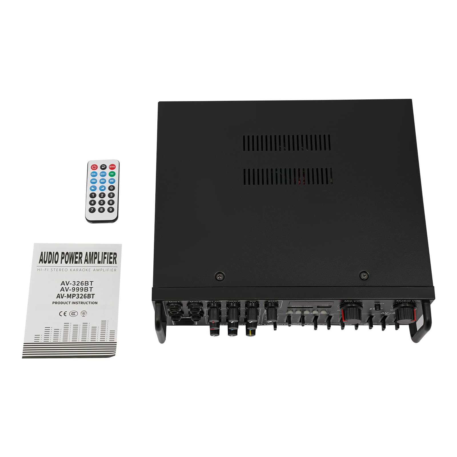 AV-326BT - Amplificatore audio stereo Bluetooth 2 x 200 W con 4 ingressi MIC, USB/SD/MP3, ricevitore ad alta fedeltà per home cinema e karaoke