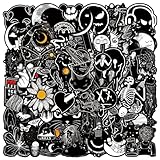 50PCS Gothic Stickers for Water Bottle,Black and White Skull Stickers,Waterproof Vinyl Stickers Perfect for Laptop Phone Water Bottle Journal Car Skateboard Luggage (Black and White)