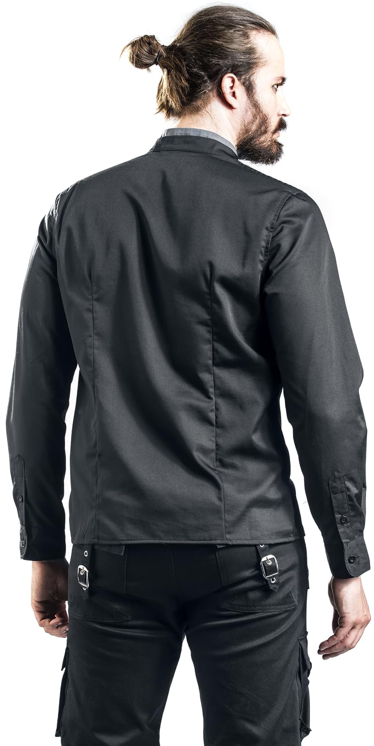 Banned Alternative Double Collar Shirt Männer Langarmhemd schwarz