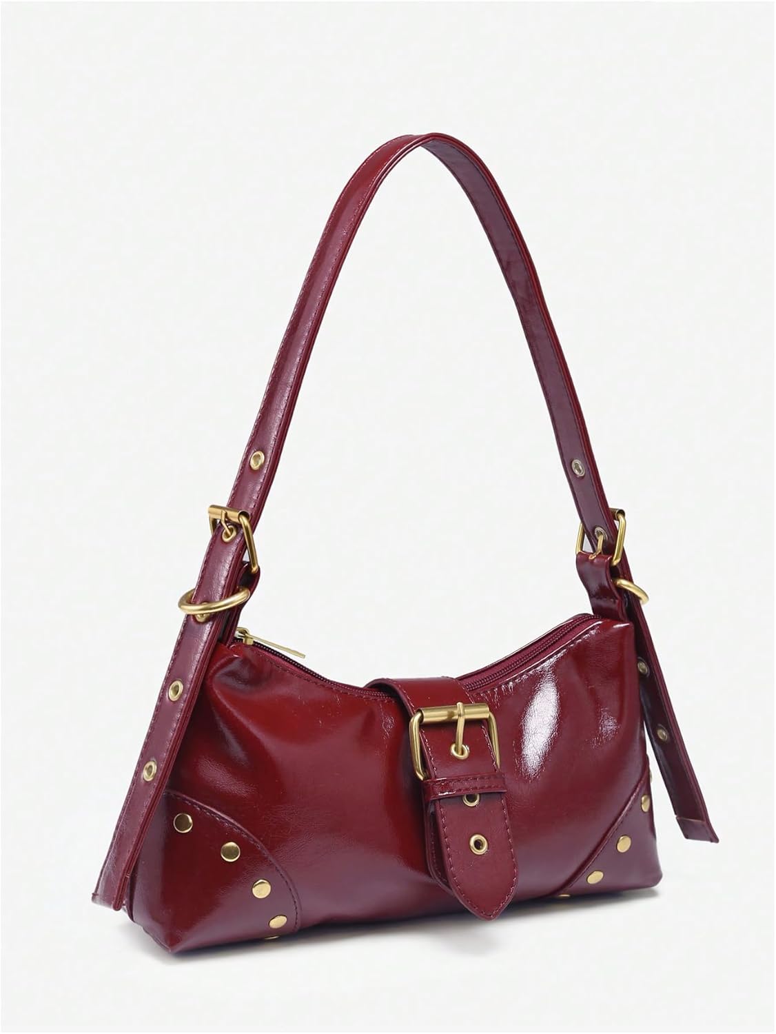 QWINEE Women's Vintage Buckle Shoulder Bag Y2K Punk PU Leather Handbag Clutch Purse - Image 2