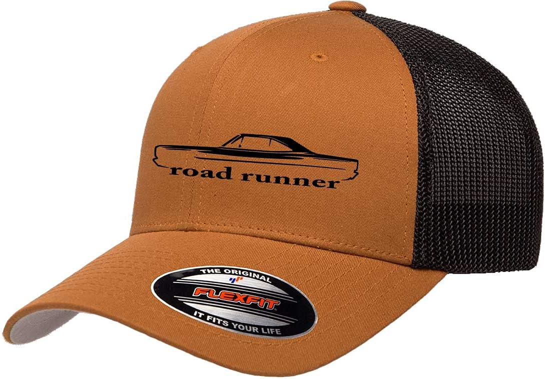 1968 1969 Plymouth Roadrunner Hardtop Classic Outline Design Flexfit 6511 Trucker Mesh Fitted Cap