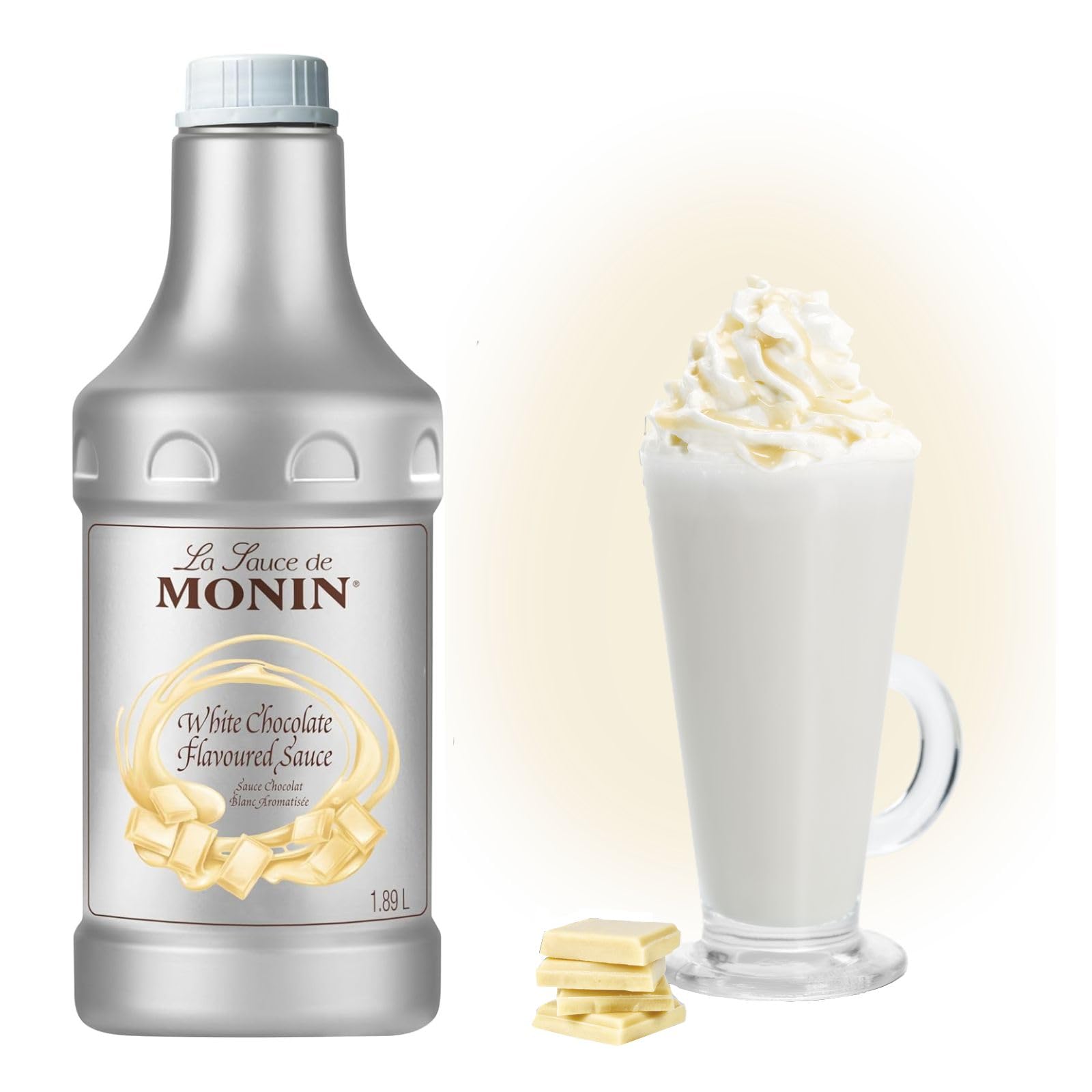 Monin Sauce Weiße Schokolade (1 x 1,89 l) - weiße Schokoladensauce für Kaffee, Desserts & Toppings – Sauce für Latte Macchiato, Eis & Gastronomie