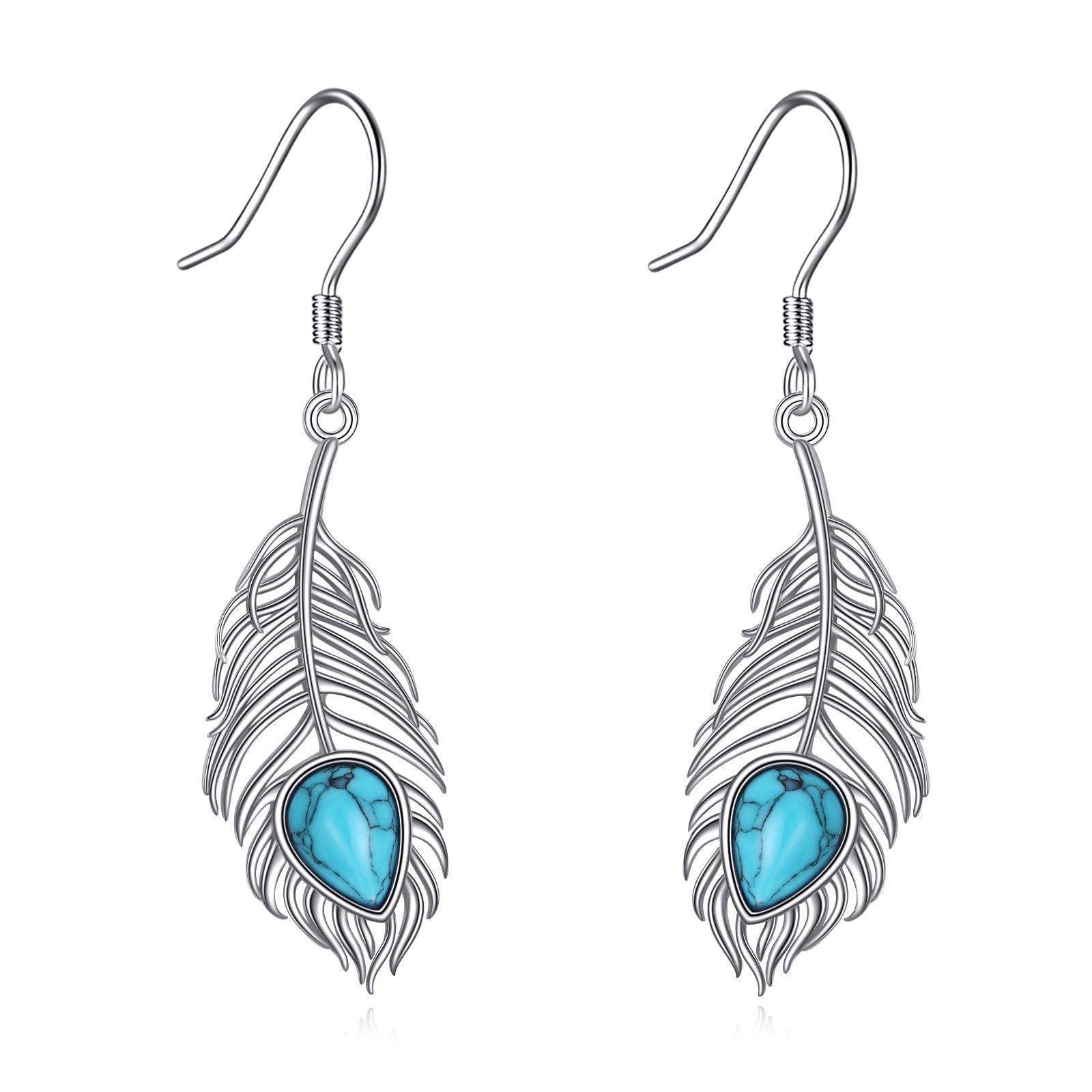 Orecchini pendenti da donna in argento Sterling 925 con piume turchesi, gioielli in stile occidentale