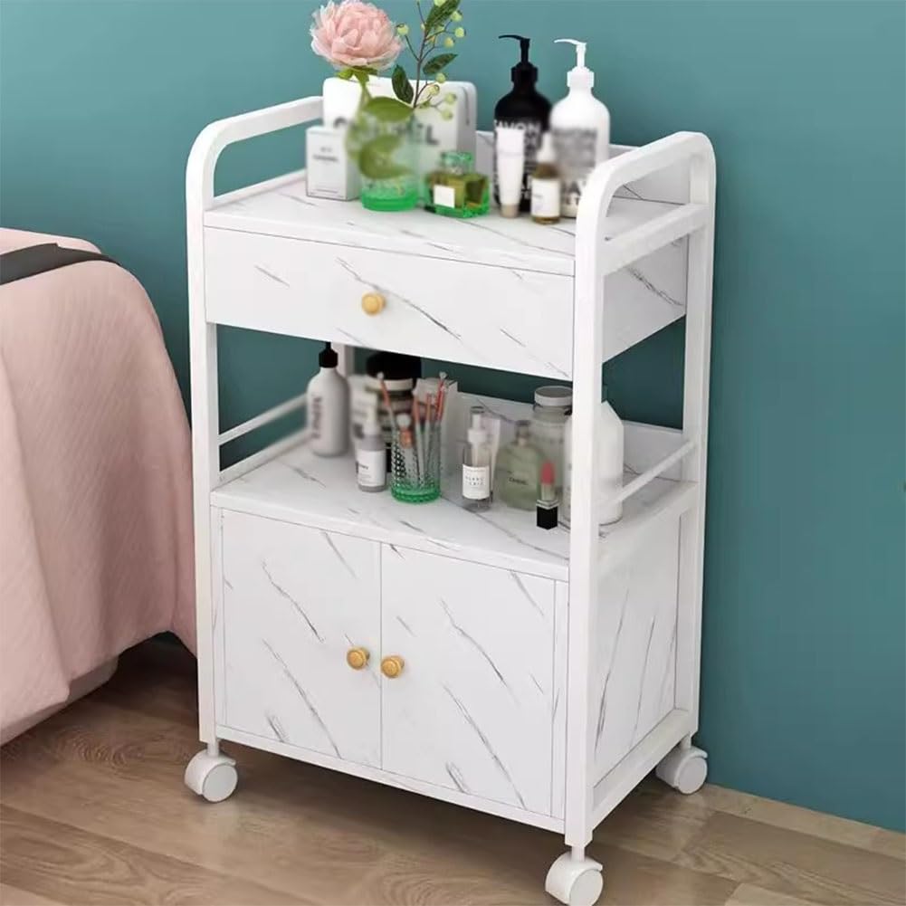 Friseurwagen mit Schublade und Schrank, Ausstattung für Friseursalons, Weiß/Grau, 55 x 33 x 80 cm – Professioneller Friseurwagen für den Saloneinsatz