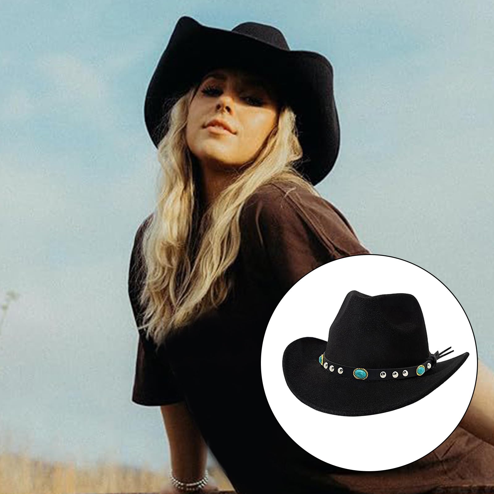 Cappello da cowboy occidentale da adulto, stile western country cowboy, elegante e versatile per ogni occasione