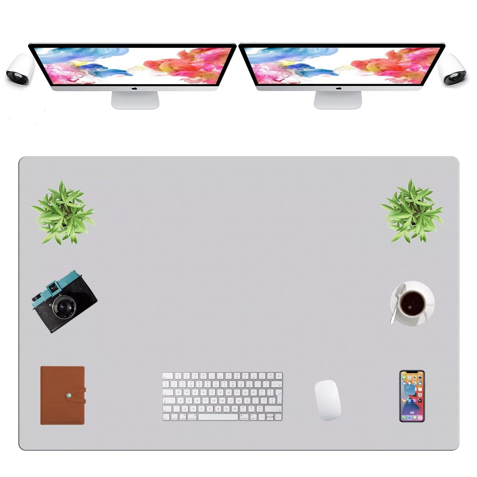 LL-COEUR Extra Large PU Leather Desk Mat Large Mouse Pad XXL Waterproof Table Mat Office Laptop Writing Pad (47.2 x 31.5 inch, Light Grey)