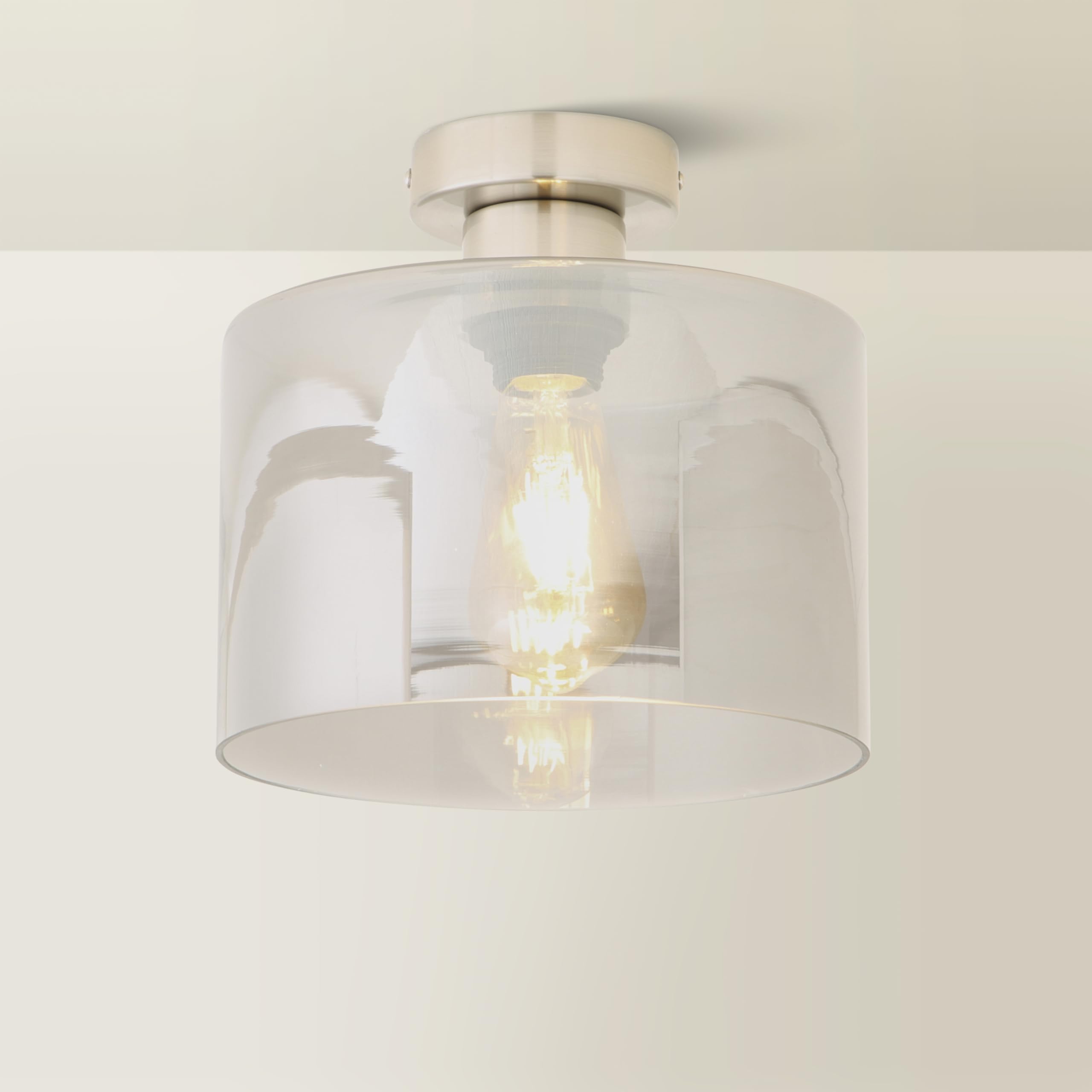 ValueLights | Demi Brushed Chrome and Smoked Glass Flush Ceiling Light | Ceiling Light, Home Décor & Improvement Essential