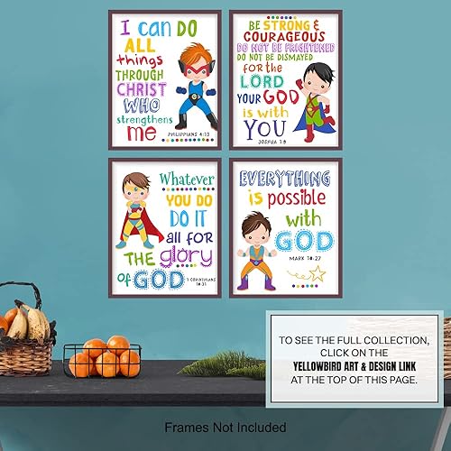 Miniatura 7 de Decoración de pared de superhéroe para niños, arte de pared cristiano para niños, dormitorio de niños, decoración de habitación de niños, arte con