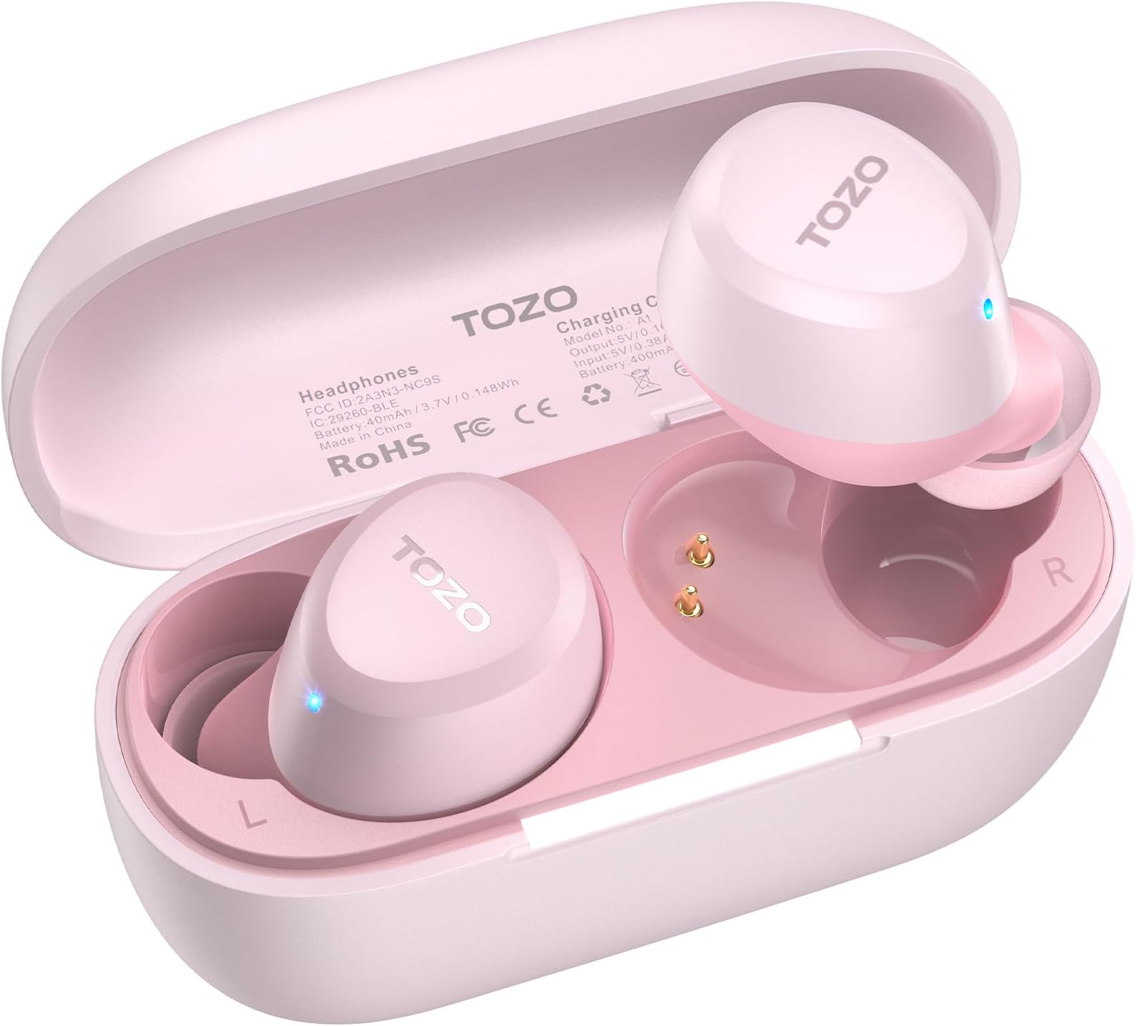 A1 Mini Wireless Earbuds Bluetooth 5.3 in Ear Light-Weight Headphones Built-in Microphone, IPX5 Waterproof, Immersive Premium Sound Long Distance Connection Headset with Charging Case, Rose Gold