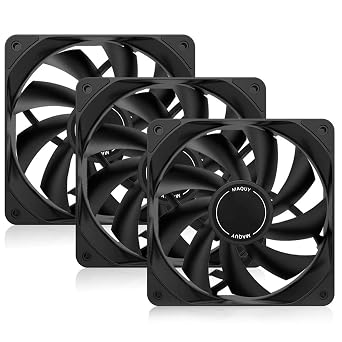 3Pack 120mm Black Computer Case Fans, High Performance Air Cooling Low Noise 4-Pin 1200 RPM Hydraulic Bearing Fans with 8 Anti-Vibration dampers