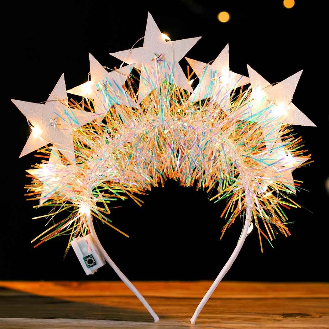Light Up Stars Headbands LED Glowing Halo Crowns Glitter Costume Halo Headband White Luminous Headpiece for Women