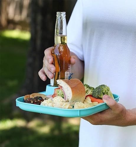 Miniatura 6 de Platos de plástico reutilizables para fiestas con portavasos integrado, juego de 6 platos de fiesta y tazas para niños o adultos para fiestas en