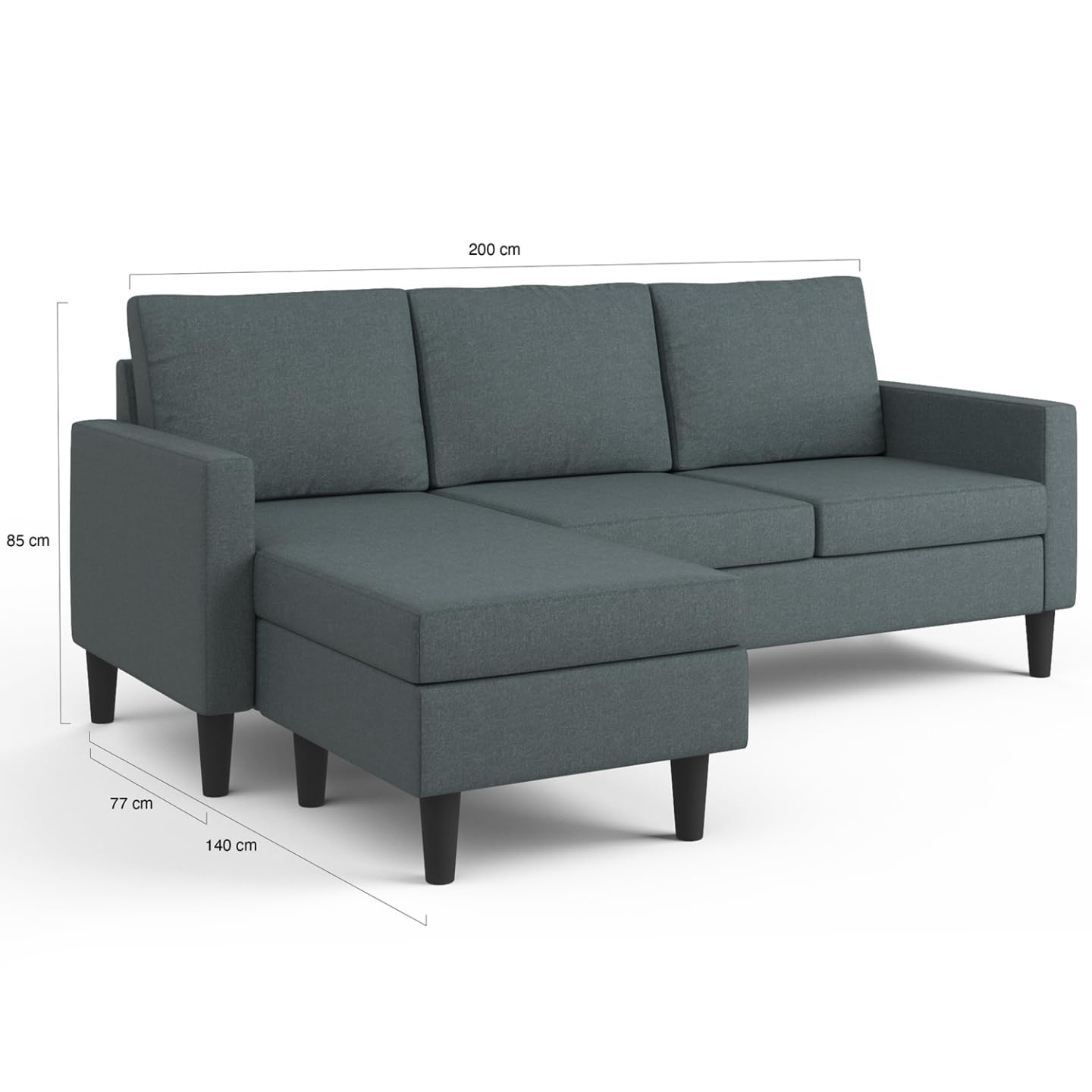 IDMarket - Sofá esquinero 3 plazas Marius 200 cm, reversible, color gris