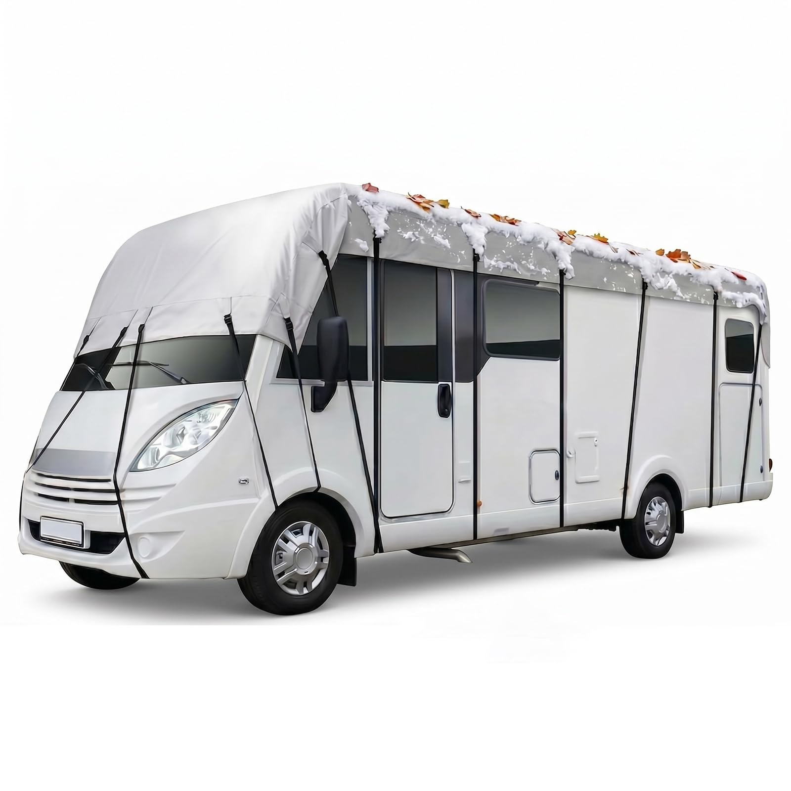 LDIW Wohnmobil-Dachabdeckung Wasserdicht, 420D Outdoor Camper Schutzdach Reißfest, Wohnmobil Abdeckplane mit Spanngurten, Premium Wohnwagen Dachschutzplane UV-Schutz,Grau,8.5 * 3M Fits 26to29 ft