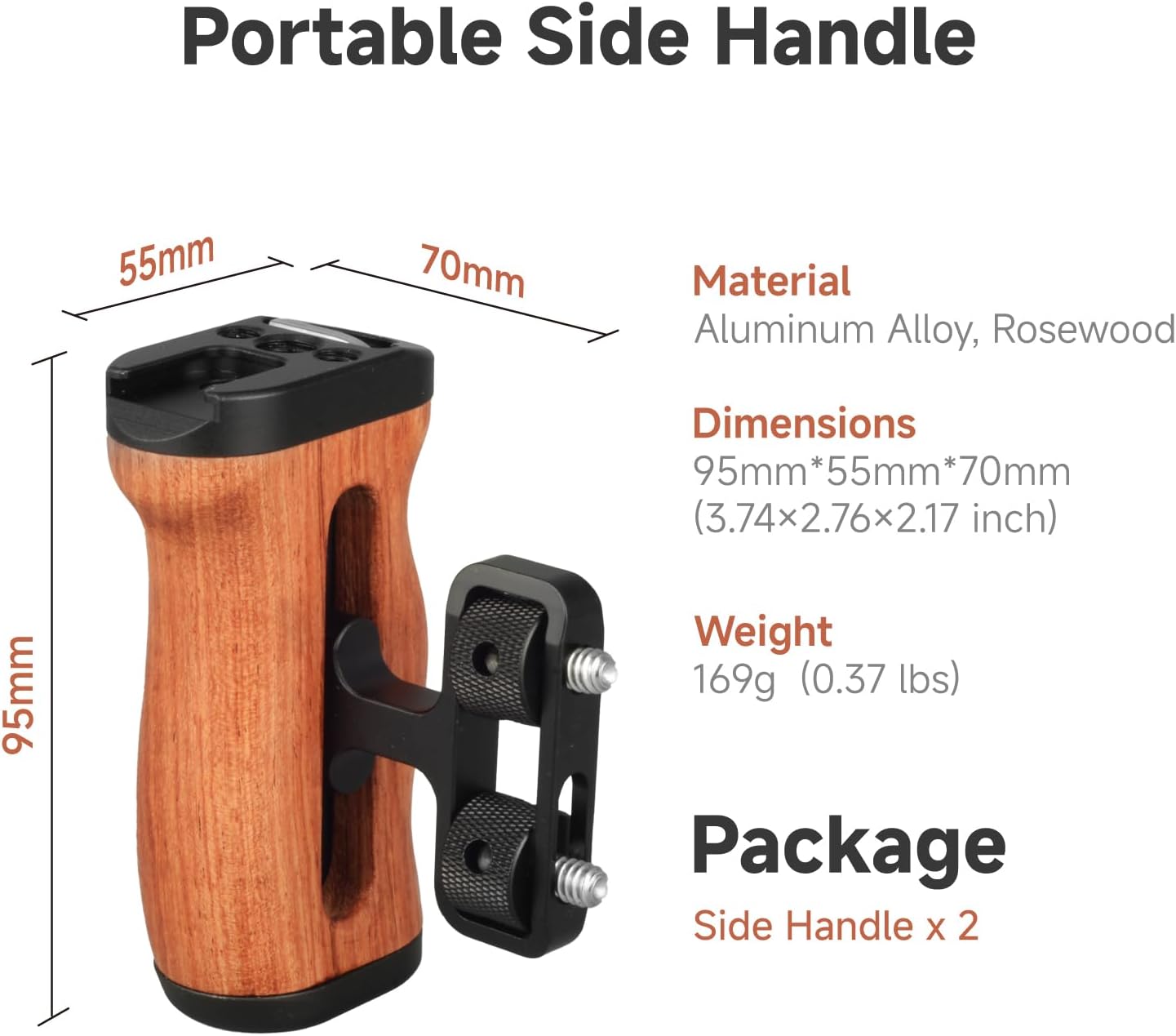 Accsoon Side Handle Handgrip for CineView M7H Pro/M7 Pro/M7 Camera Monitor with 1/4"-20 Threaded Holes, 35mm Up and Down Adjustable Reversible Grip for Monitor/Smartphone/iPad/Tablet/DSLR Cage-1 Pair