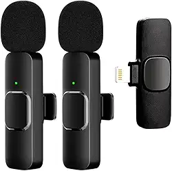 Kit 2 Microfones de Lapela Sem Fio Compatível Iphone Ipad Lightning Wireless Profissional