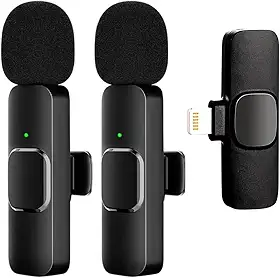Kit 2 Microfones de Lapela Sem Fio Compatível Iphone Ipad Lightning Wireless Profissional