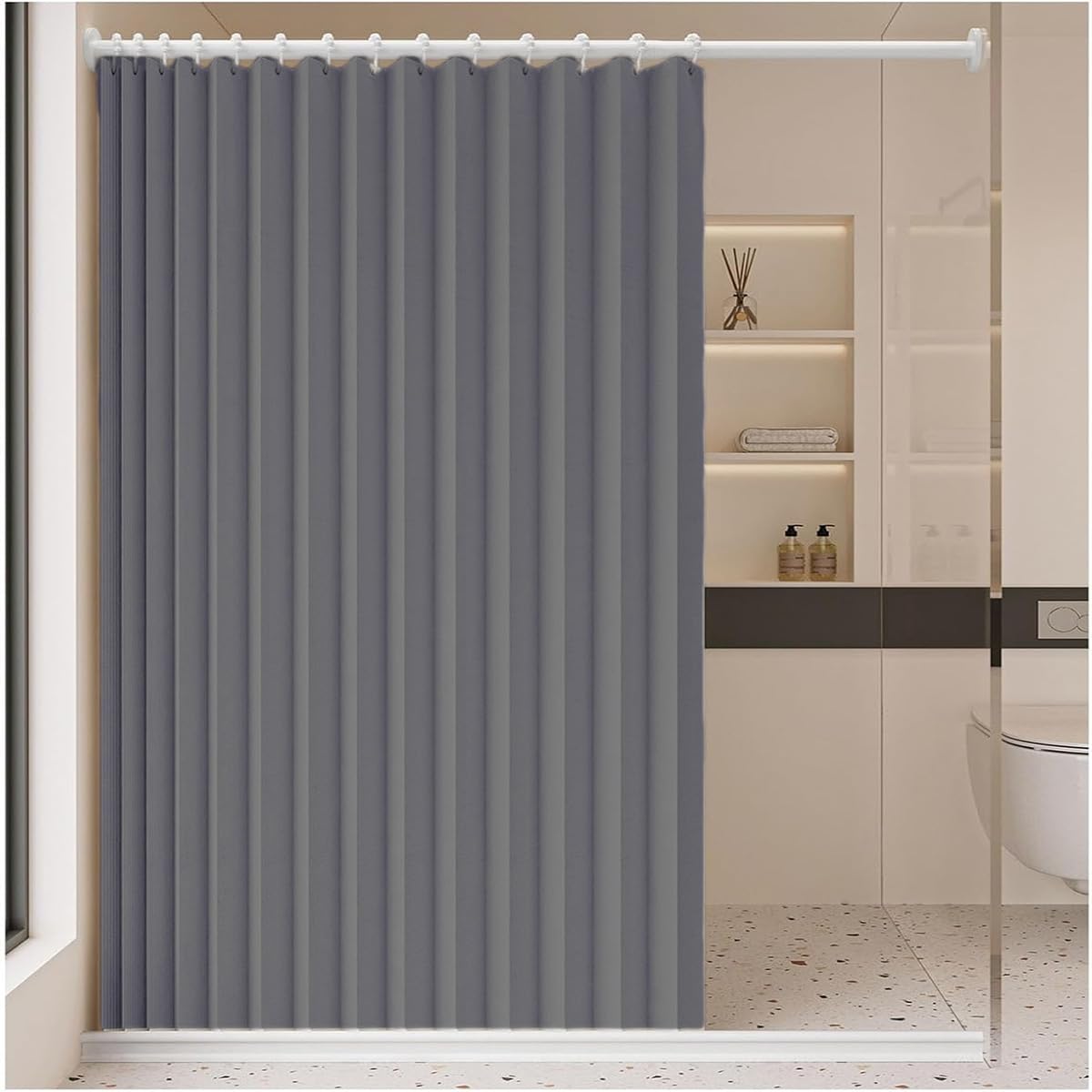 Single tree forest Magnetic waterproof foldable shower curtain, protect privacy, suitable for home partitions, bathrooms.- W180xH200cm-Gray โ image 1