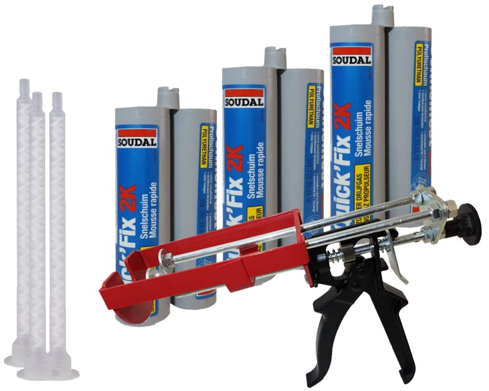 Soudal Zestaw 3 x 2K szybkoschnąca pianka ościeżnicowa 210 ml + pistolet 2K DM21-metal