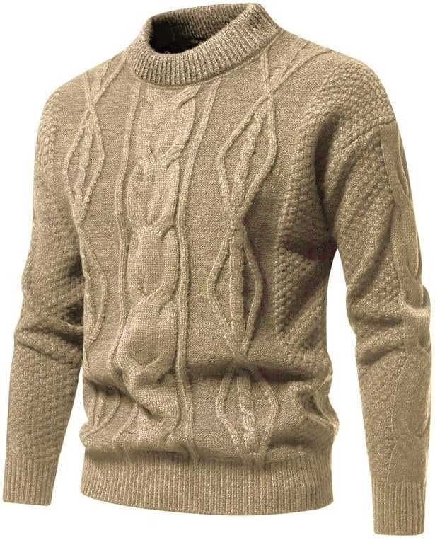 Men's Winter Sweater Solid Color Round Neck Thick Base Perforated Knit Sweaters
