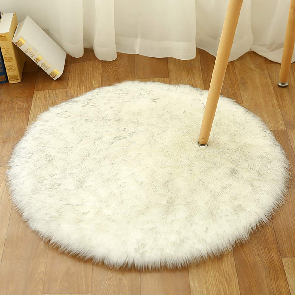MSM Falsches Fell Schaffell Runde Teppiche,modern Stuhl Kissen Sitzpolster Teppich,weiche Hochflor Langflor Vorleger Für Schlafzimmmer Sofa Boden Weiß-grau Durchmesser:180cm/71inch