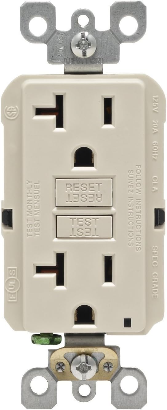 Leviton GFNT2-T Self-Test Smartlockpro Slim GFCI Non-Tamper-Resistant Receptacle with LED Indicator, 20-Amp, 10 Pack, Light Almond